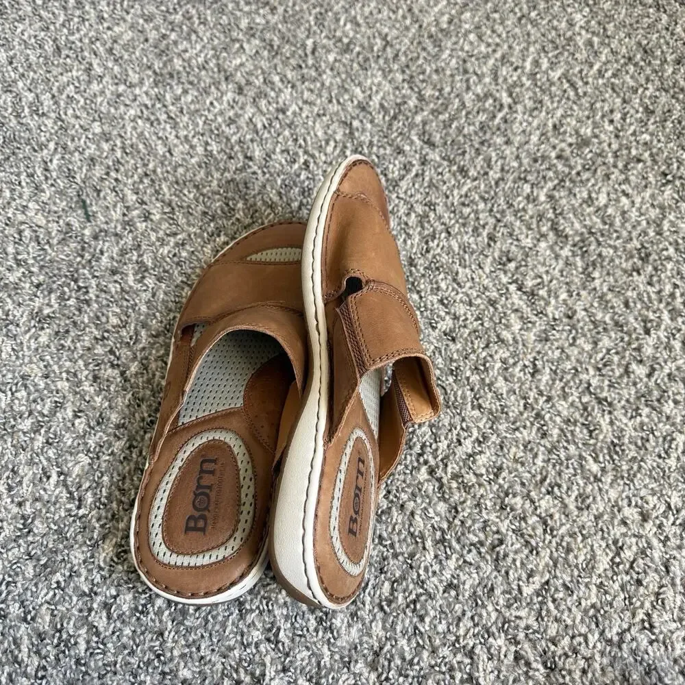 Born Men's Flores Full Grain Leather Slip-On Sandal Camel Brown Slide Sz 12 M